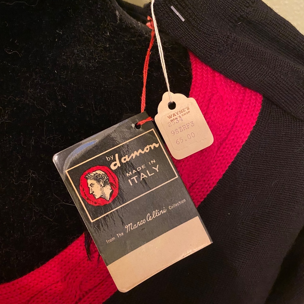 Vintage Italian “Damon ITALY” Sweater – Black with Red Trim - Picture 4 of 7